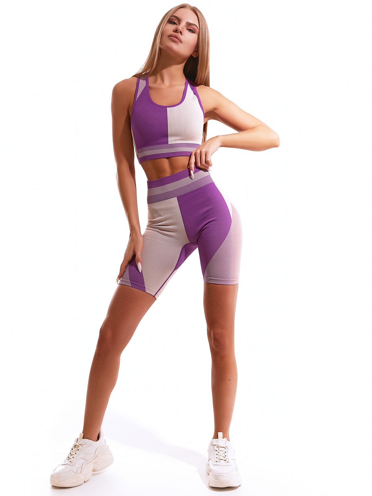Шорты SM Shorts Geometric Purple & Biege для спорта и фитнеса – фото №  1